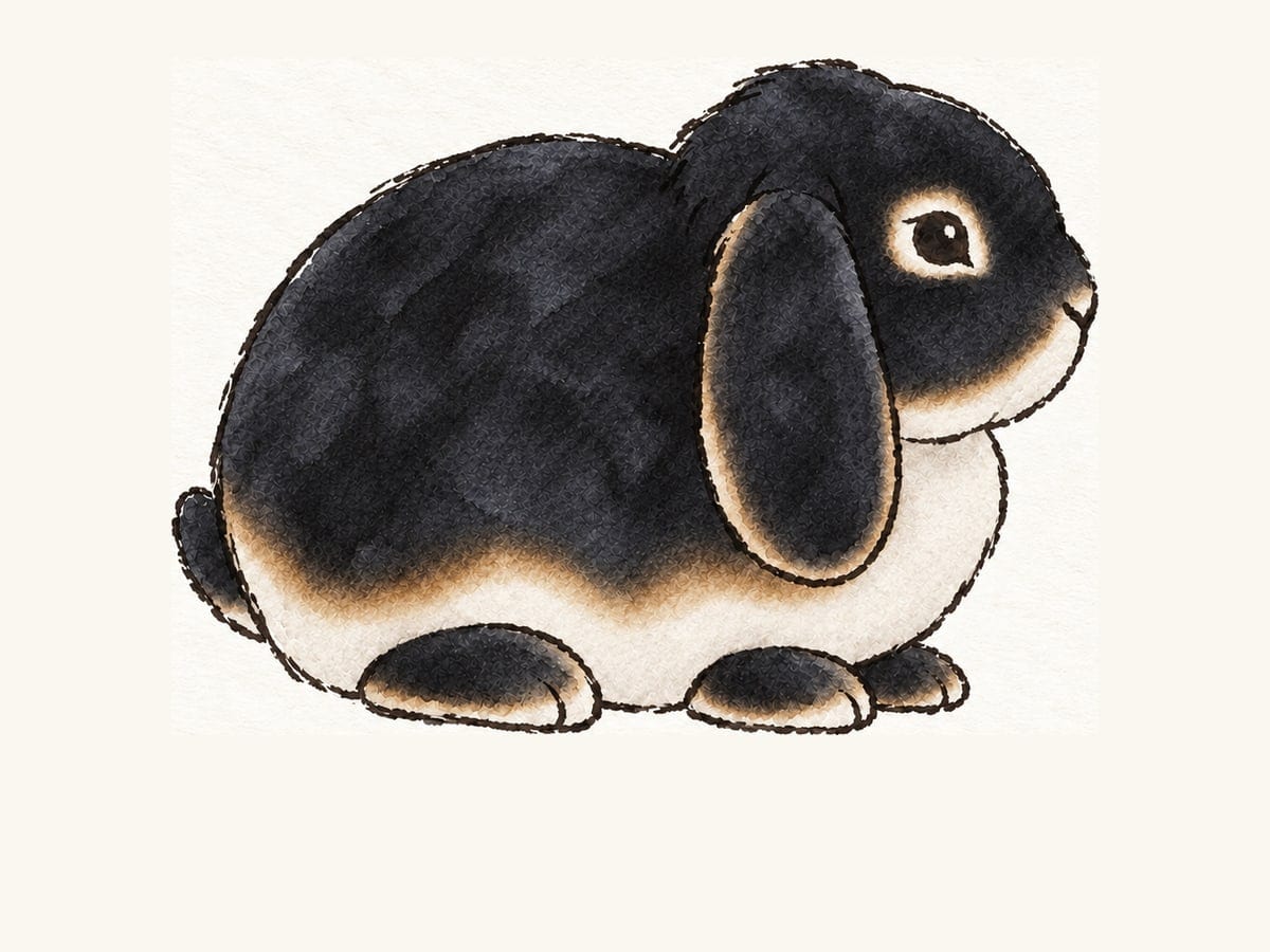 A drawing of a black otter Mini Plush Lop